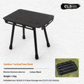 CLS aluminium alloy dual-use folding camping stool shown in tactical colour, set up as both a seat and a small raised table.