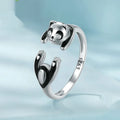 Adjustable panda sterling silver ring bracelet with white gold plating and open design