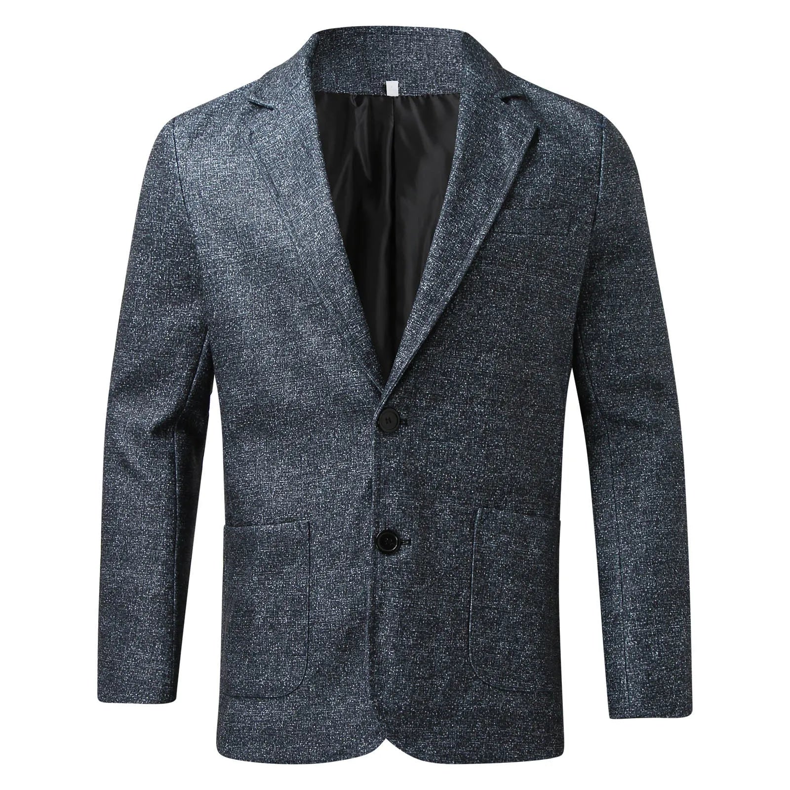 Men's slim fit plaid lapel long sleeve suit coat in blue plaid - polyester woolen business jacket