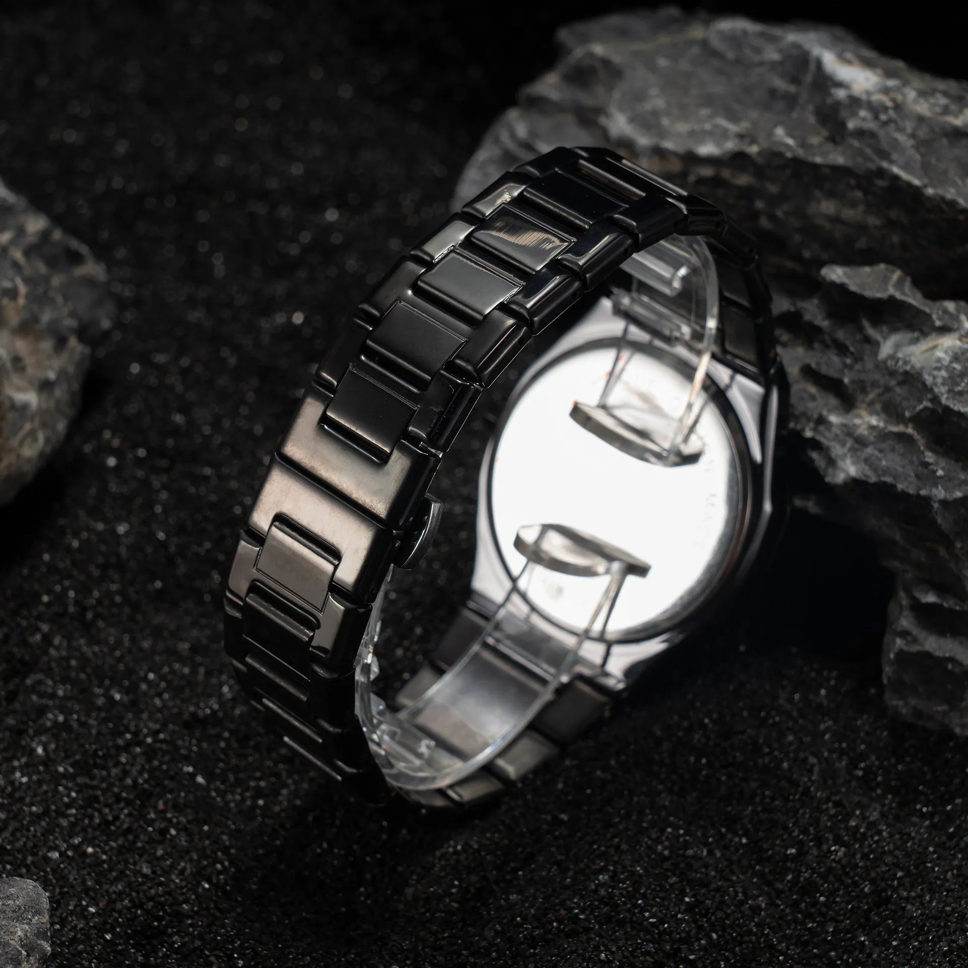 Men's slim business casual watch with steel belt in black, black silver, and silver black colour options.