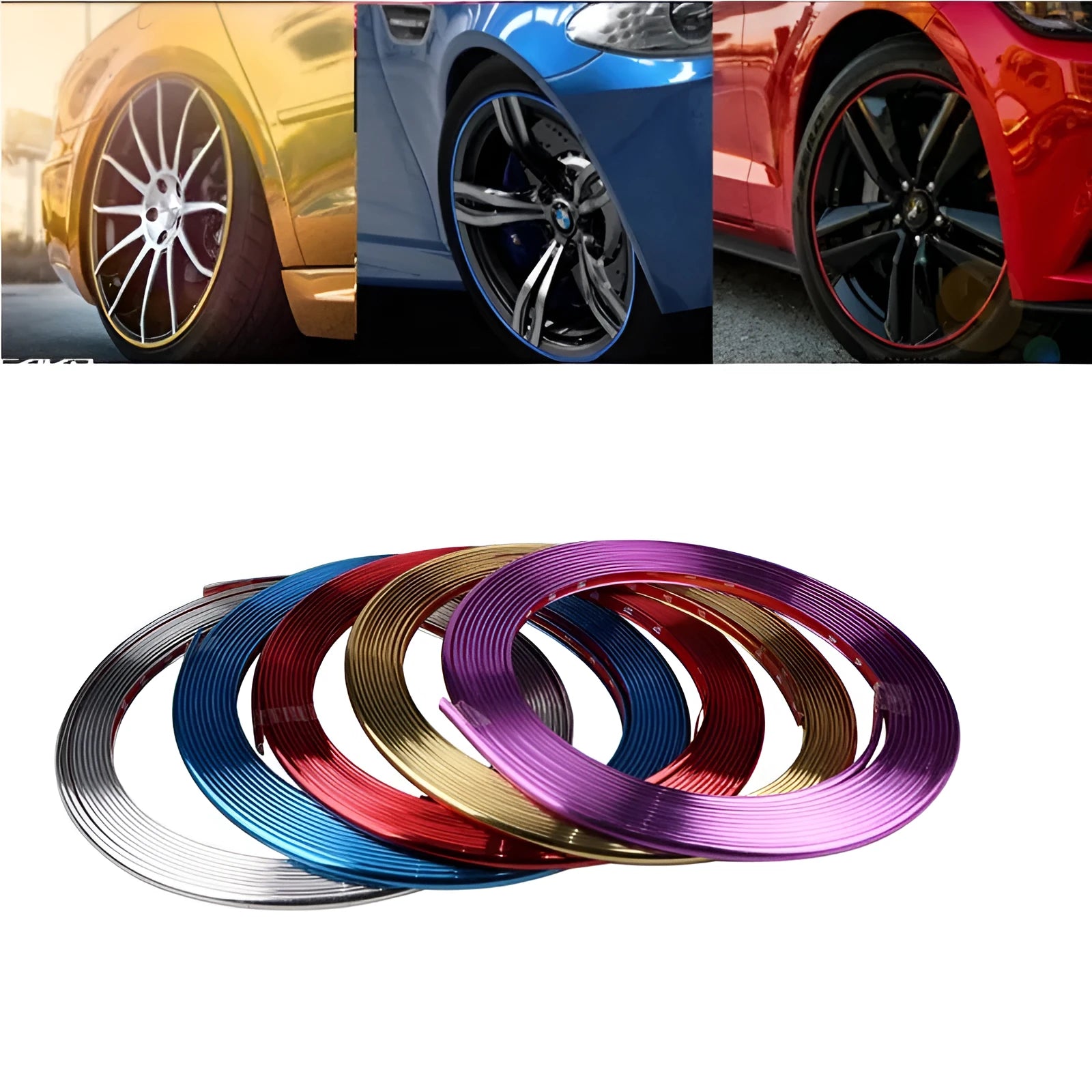 Galvanised purple wheel trim roll with anti-collision strip for car decoration