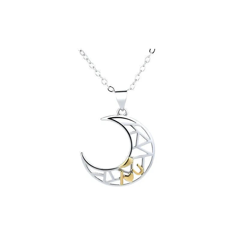 Sun and moon couple necklace with electroplated copper pendants on cross chain