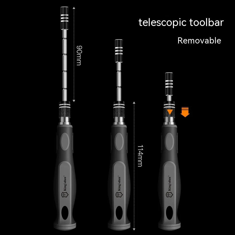 32 in 1 screwdriver set with 30 bits in compact plastic case measuring 130 x 75 x 37 mm