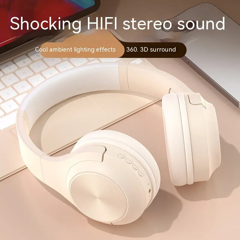 Personalised creative design wireless Bluetooth headset in chalk black, shown in head-mounted wearing style.