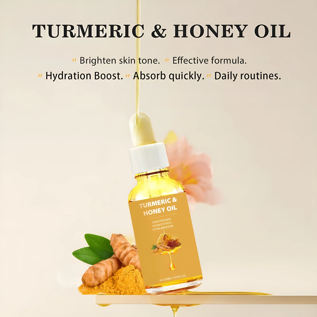 30ml bottle of Turmeric Honey Essential Oil with neutral packaging for facial beauty use