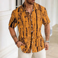 Men's 3D printed short sleeve casual shirt with stripe pattern in apricot colour