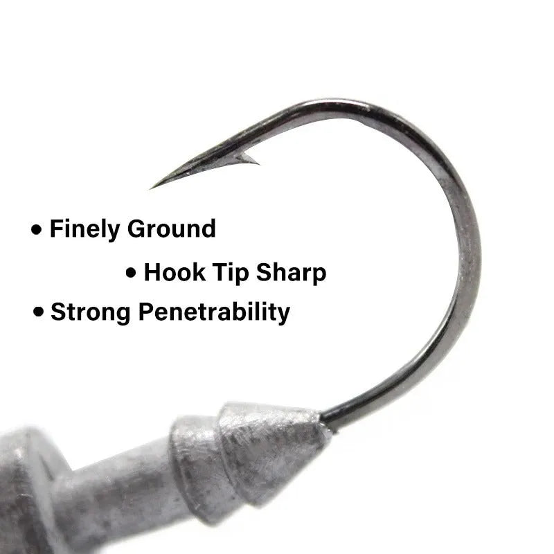 Fish-shaped lead head fishing hook in multiple weight options from 3.5g to 28g