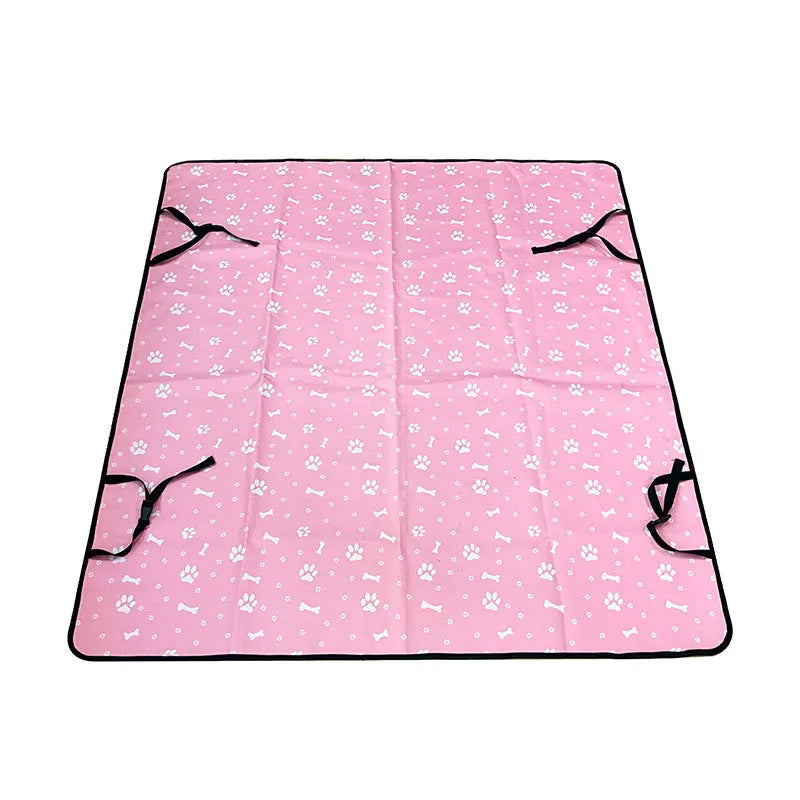 Car rear seat protector mat for dogs in cloth material with water resistant properties