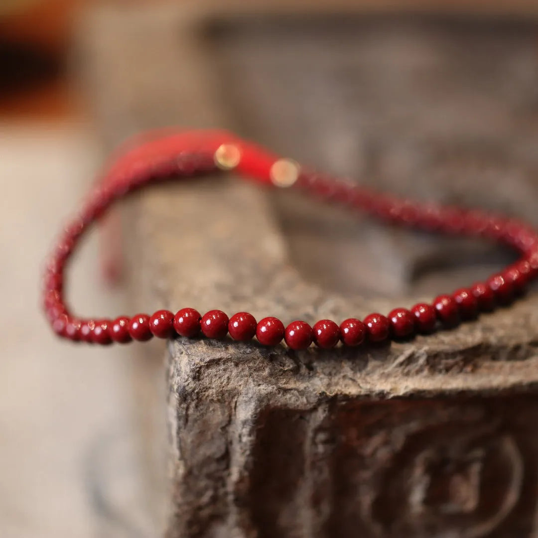 Natural raw ore cinnabar bracelet with purple gold sand design and geometric auspicious patterns