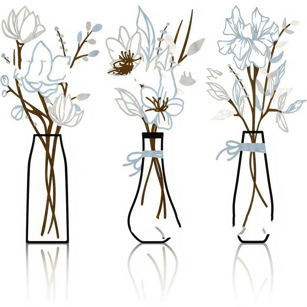 Three-piece set of modern metal flowers wall art with alloy construction in farmhouse style