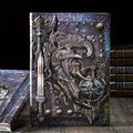 Handmade leather A5 notebook with 3D warriors embossed relief cover showing bronze colour option