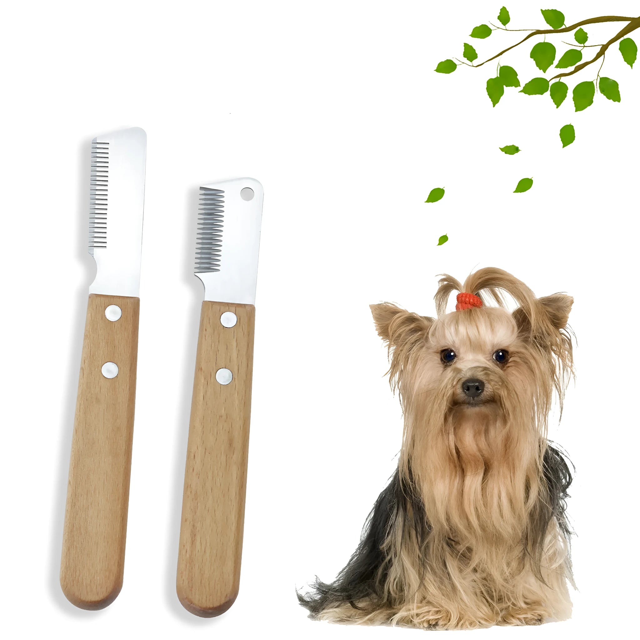 Pet stripping comb grooming tool with wood handle in two sizes for cats and dogs
