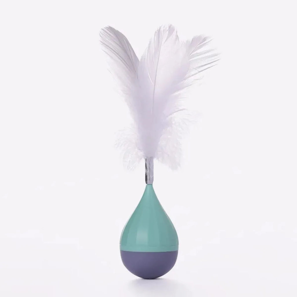 Feather tumbler cat toy with bite-resistant ABS plastic and aluminium alloy construction in green colour