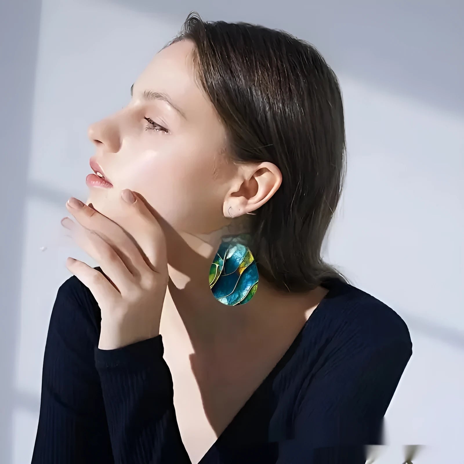 Acrylic drop earrings with printed flat branch knot design in unisex style