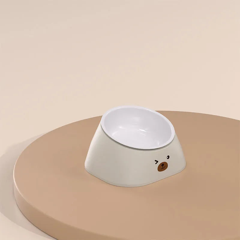 15 degree tilted stainless steel pet bowl with polypropylene base for cervical spine protection