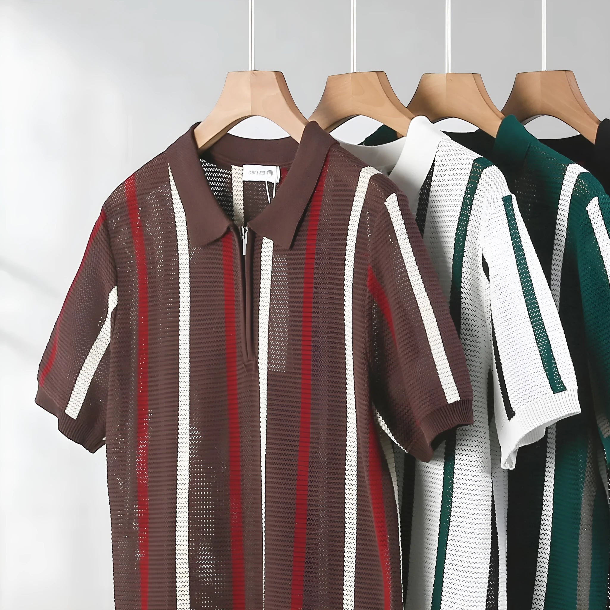 Short sleeve hollow mesh polo shirt in ice silk fabric with zipper details