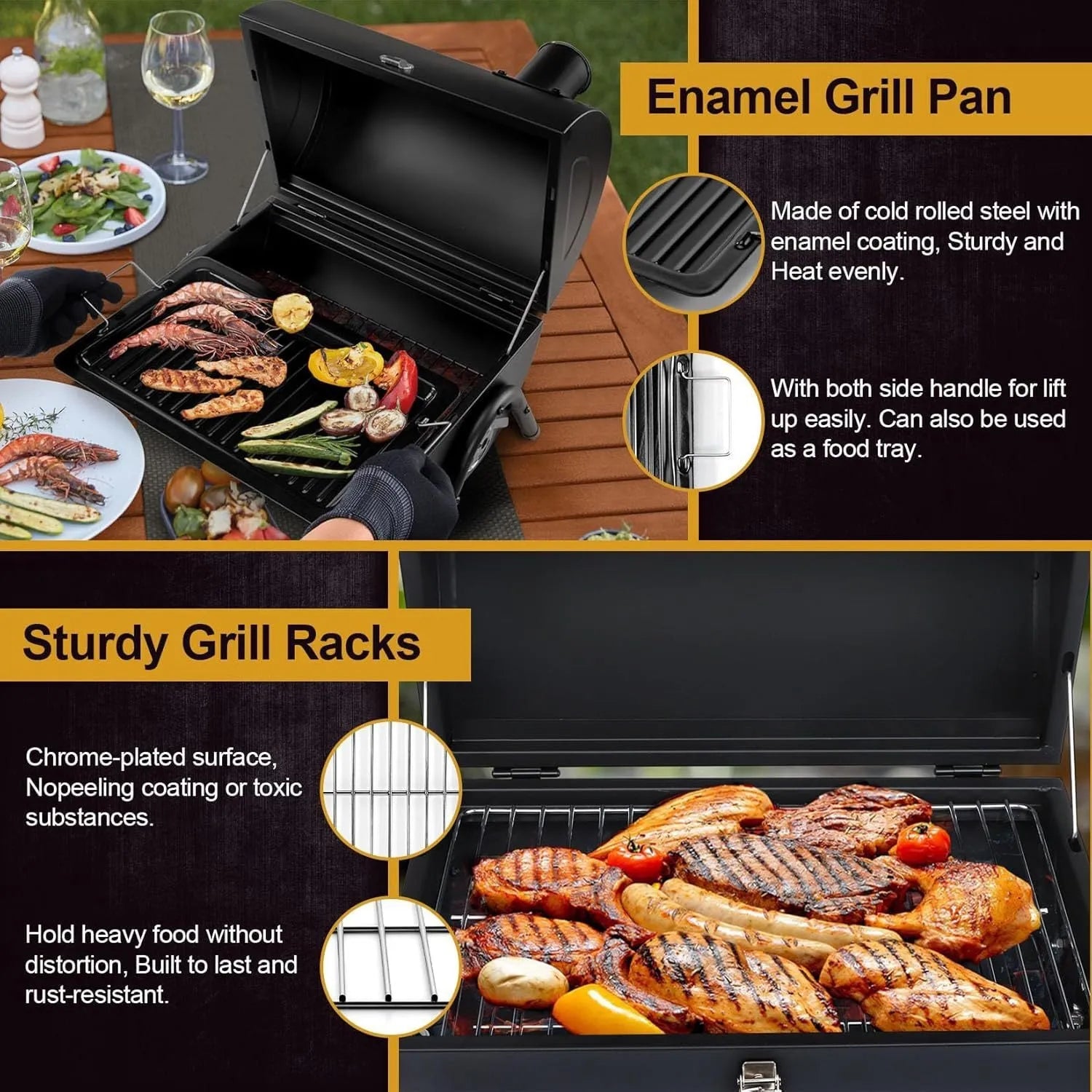 Small folding desktop charcoal barbecue grill showing compact portable design
