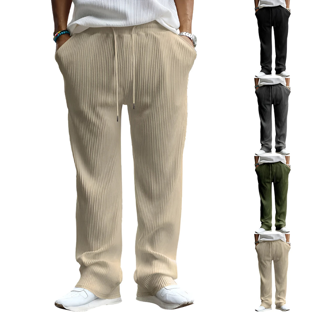 Men's casual straight-leg trousers in four colours with high-waist design and micro-elastic fabric