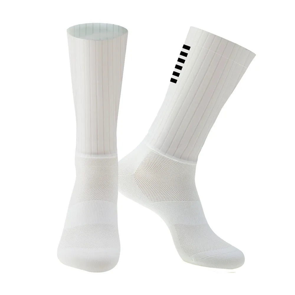 A pair of athletic socks for cycling and running in a chemical fibre blend, shown in one of six available colours.