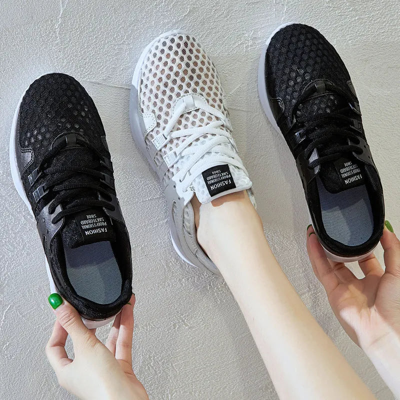 Men's hollow breathable sneaker with mesh upper in black and white colour options