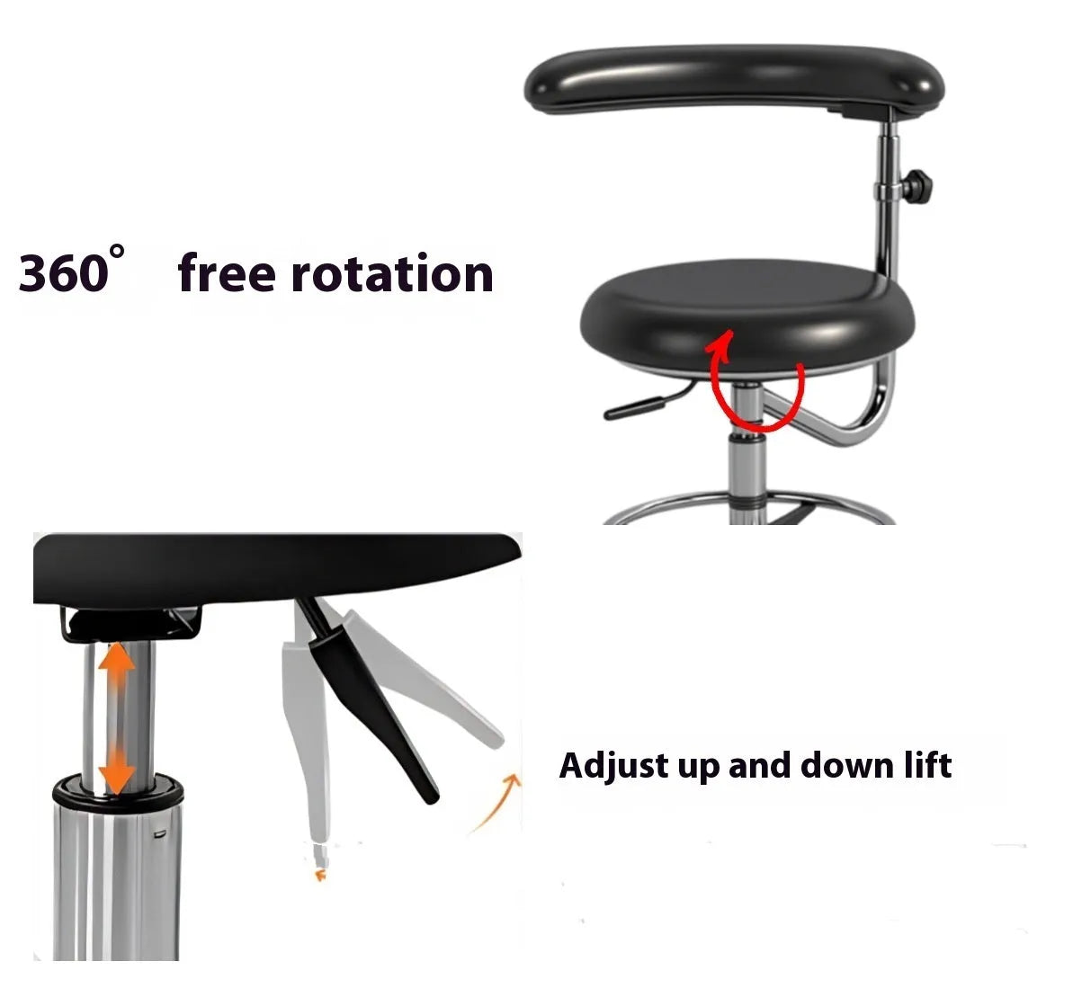 Black leather dental hospital chair with electric lift mechanism for dental clinic use