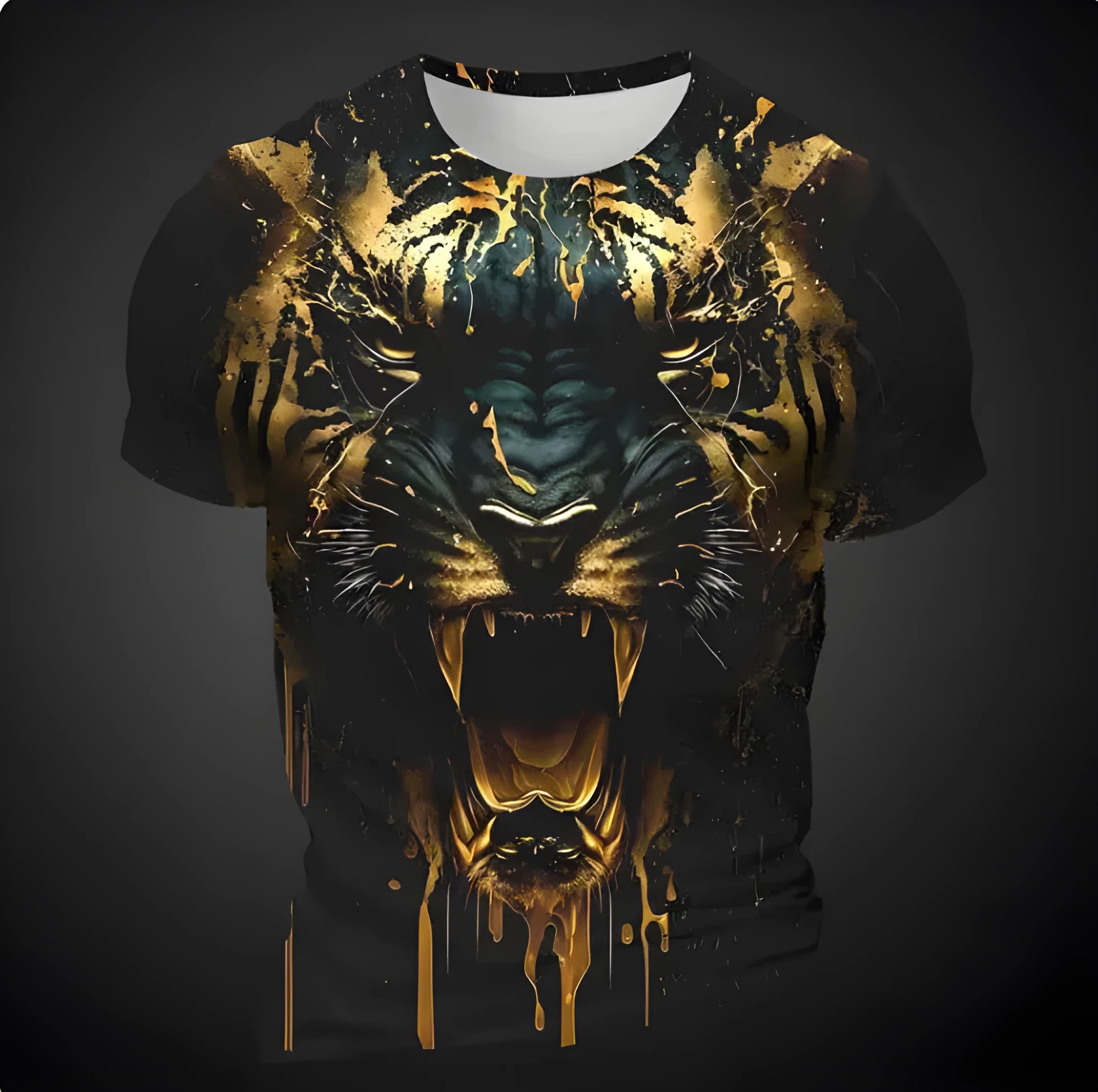 Men's 3D tiger pattern short sleeve t-shirt in thin bird eye cloth polyester fabric