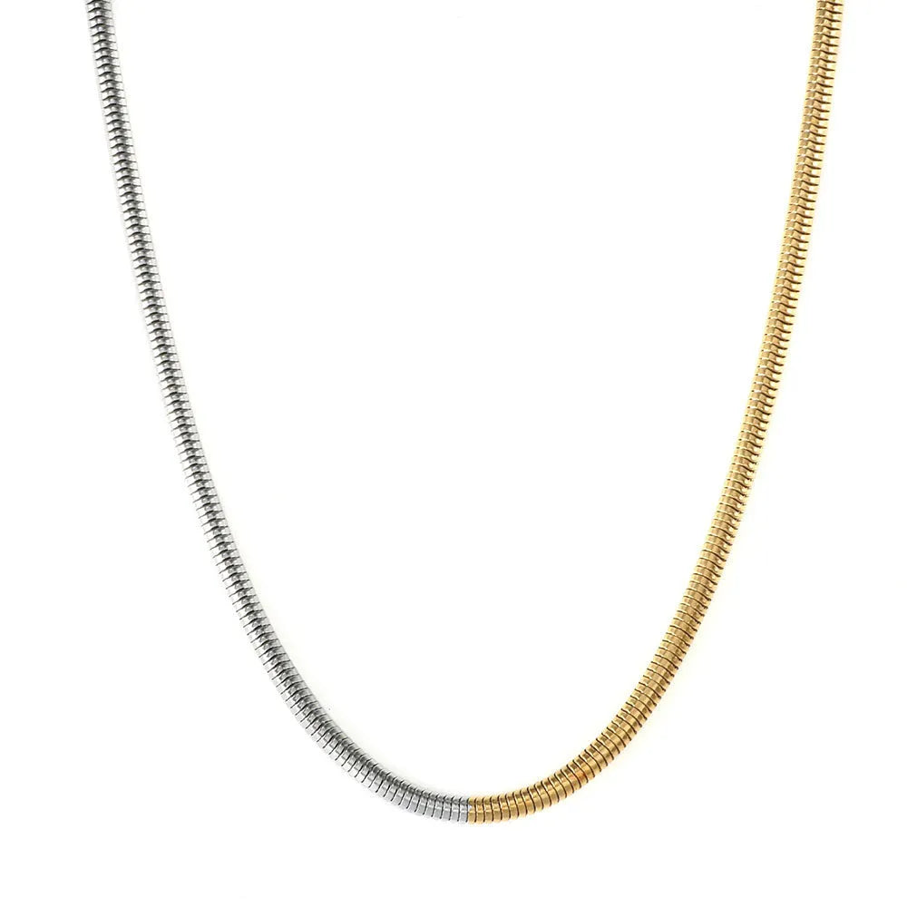 Golden snake bones chain necklace with geometric pendant for hip-hop fashion