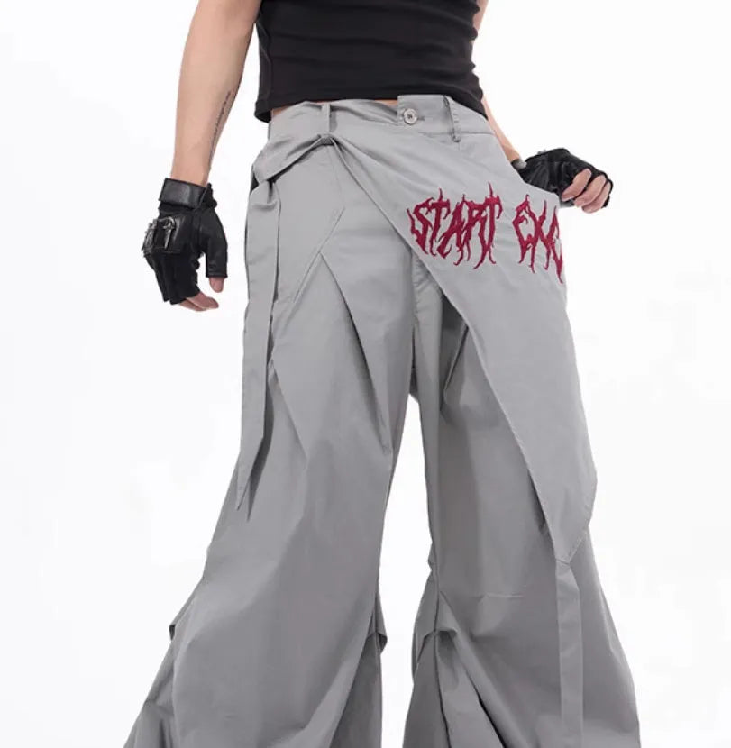 Korean style wide-leg summer pants for boys in black and grey solid colours.