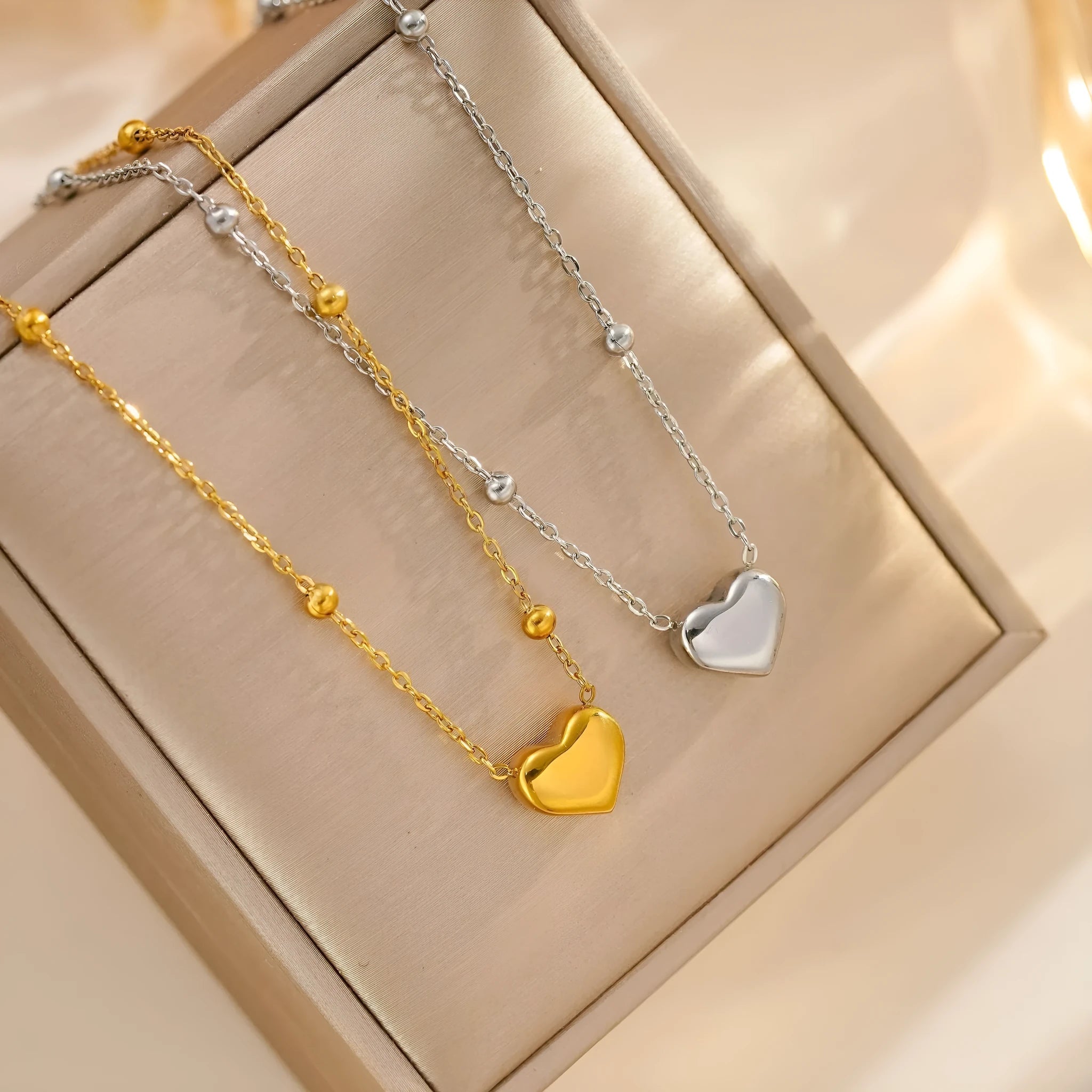 Love titanium steel necklace with ball bead chain and geometric pendant in silver