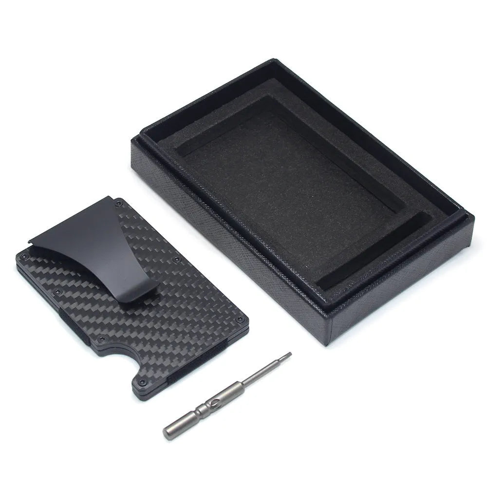 Carbon fibre wallet card holder in multiple colours with 8mm thickness holding bank cards