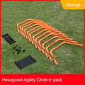 Six foldable hexagon football agility training rings in yellow, green and orange colours