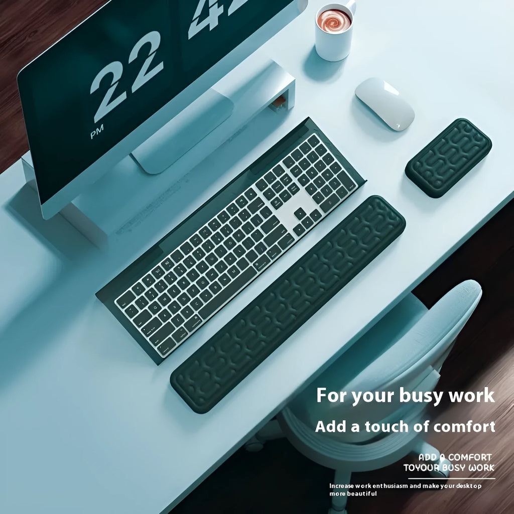 Double-sided keyboard and mouse pad with memory foam wrist support in multiple colour options