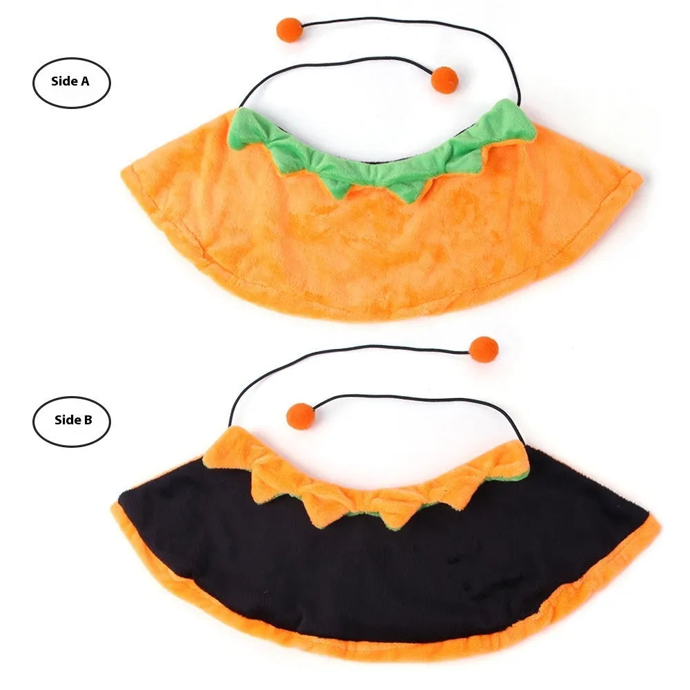 Orange plush pumpkin cloak with hood for a dog on Halloween