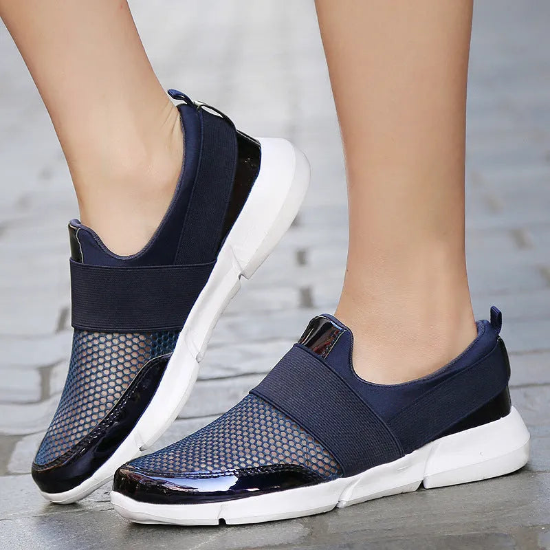 Women's low-top mesh sneakers in blue, black, and grey colours with PU midsole