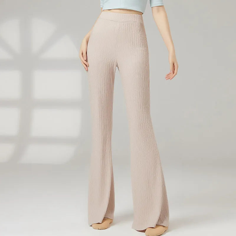 Women's solid-colour polyester dance practice leggings in beige, grey, khaki, purple and black