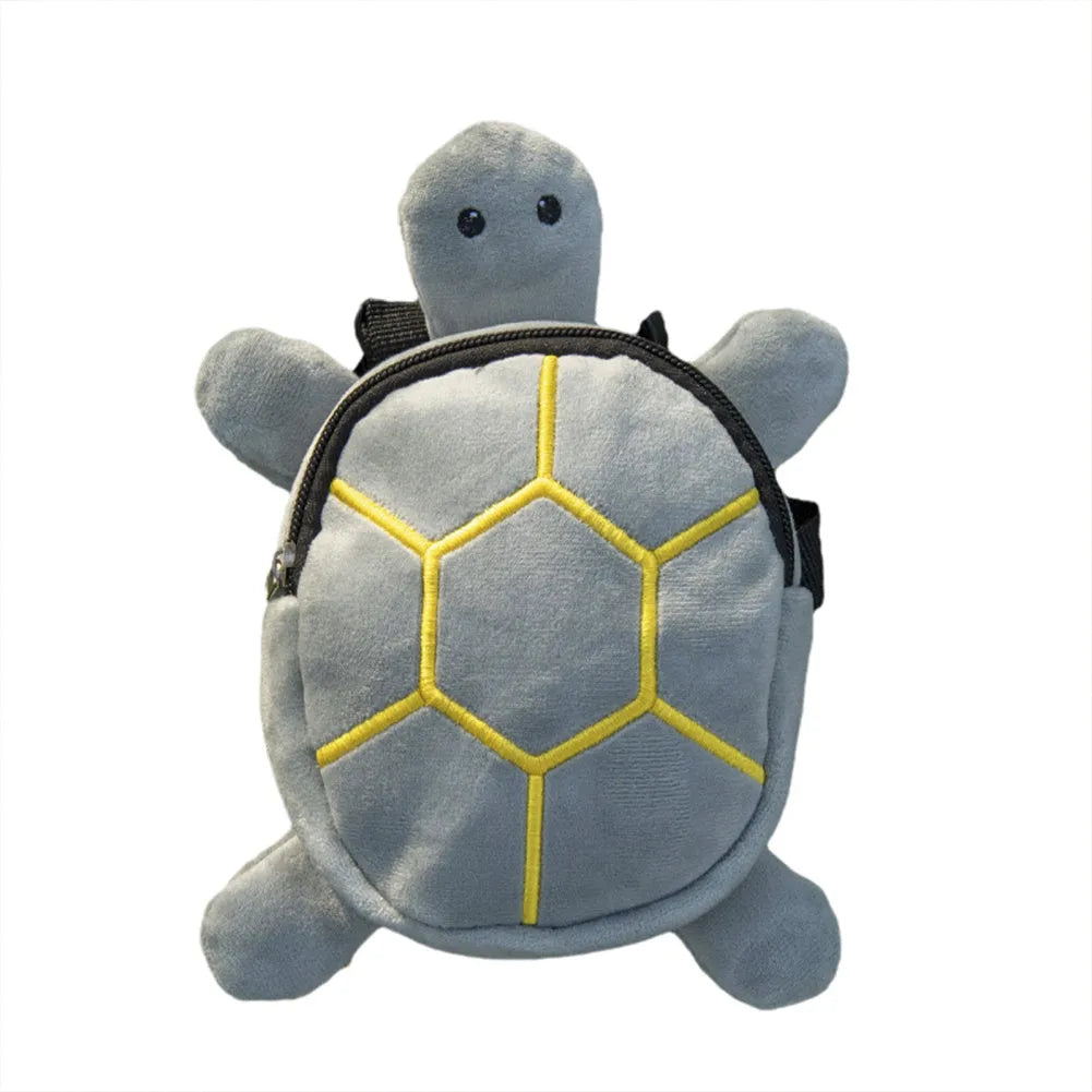 Cartoon turtle shape dog backpack harness in velvet fabric with metal zipper closure