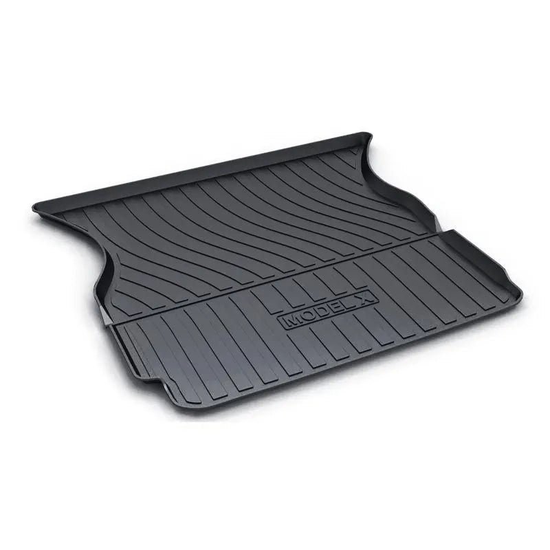 Black rubber floor mats with TPE footrest for Tesla Model 3, Y, X, and S vehicles