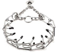 Stainless steel dog training pinch collar with adjustable links and rubber tips on prongs