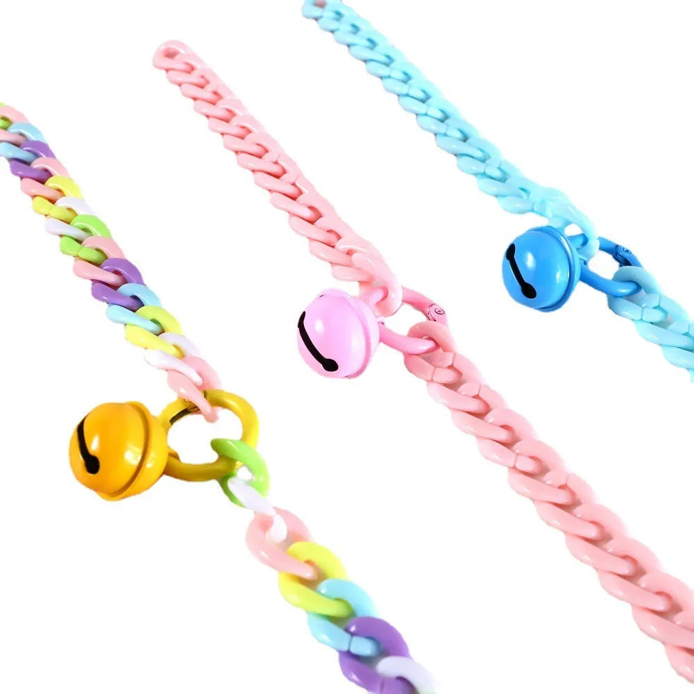 Adjustable plastic pet collar necklace in macaron candy colours with chain design