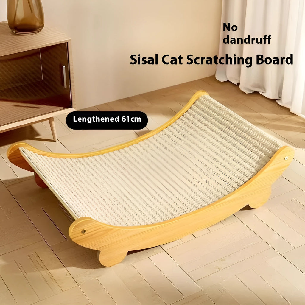 A sisal blanket cat scratch board in a natural woven texture, shown in large and small size options.