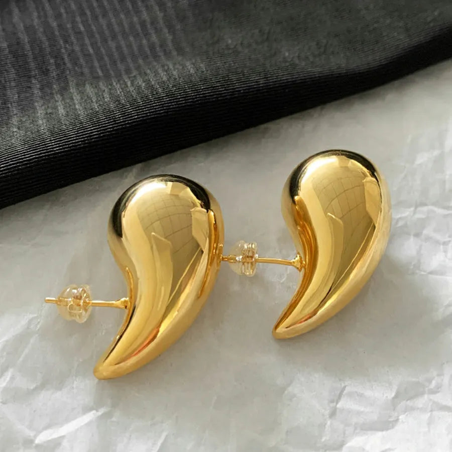 Gold copper earrings in retro geometric water drop shape size 4.3x2.4cm with 24K plating