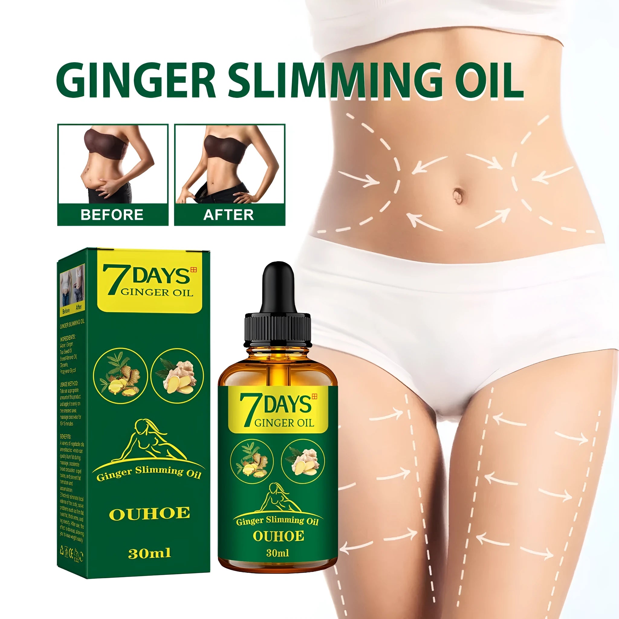 30ml ginger body shaping essential oil bottle for firming and slimming care treatment