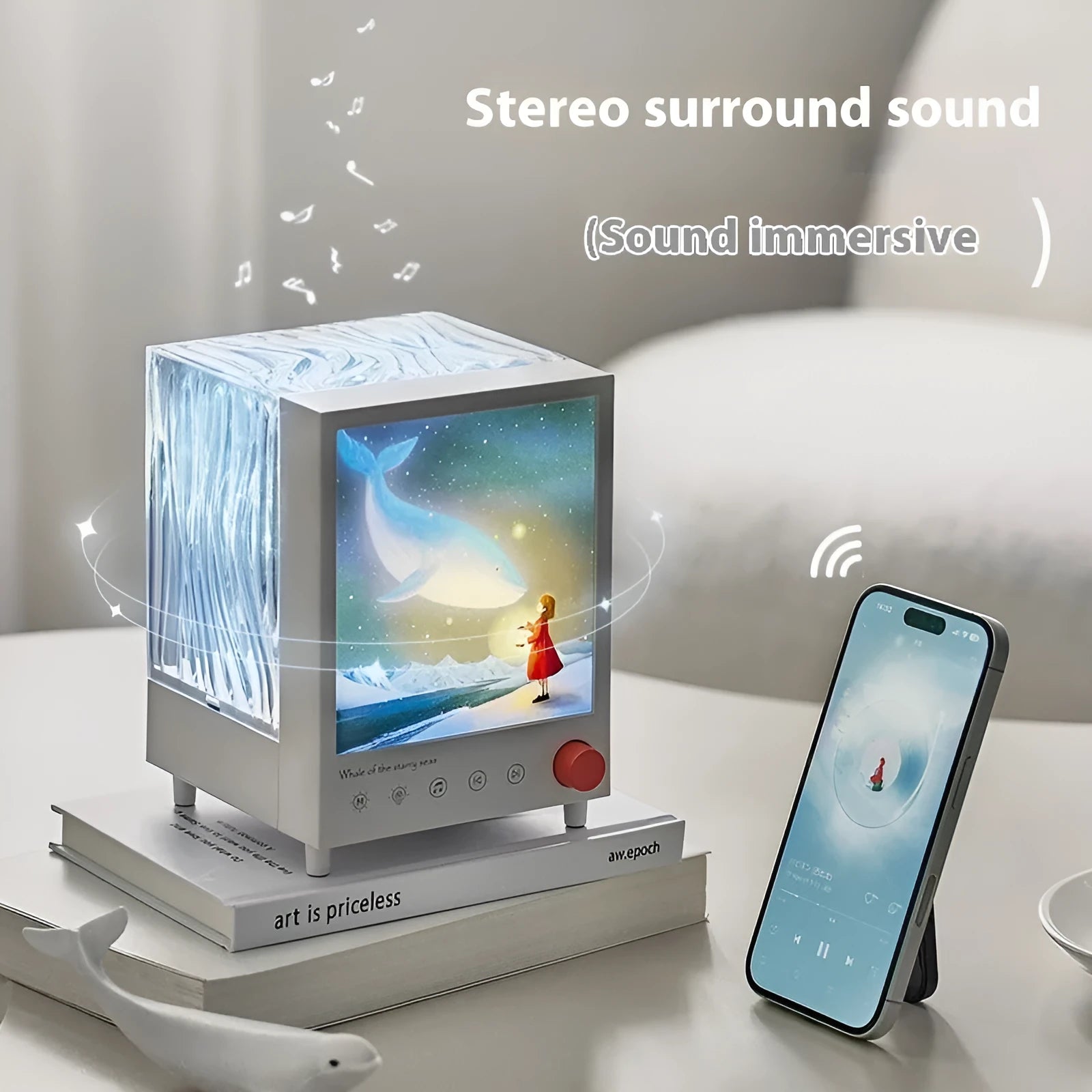 Aurora Treasure Box Atmosphere Projection Lamp showing Star Sea Whale light projection effect