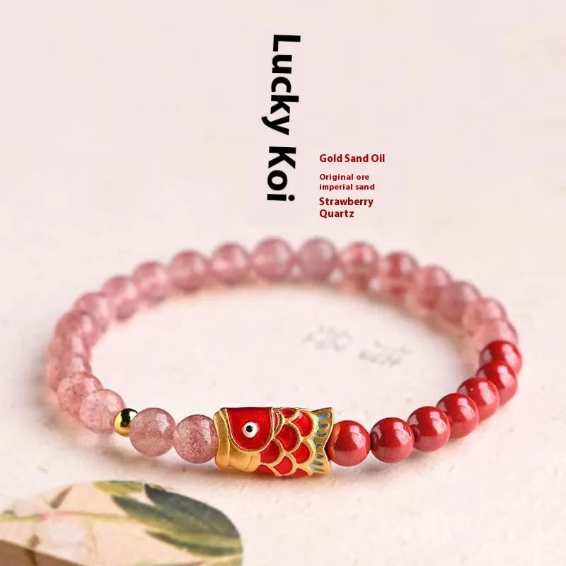 Purple cinnabar and strawberry quartz beaded bracelet with retro design for women.