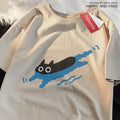 Pure cotton short sleeve t-shirt for swimming in black, shown on a hanger.