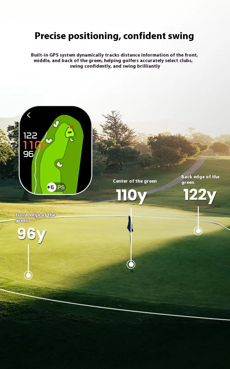 Black GenePro G1 golf GPS laser rangefinder with AMOLED touch screen.