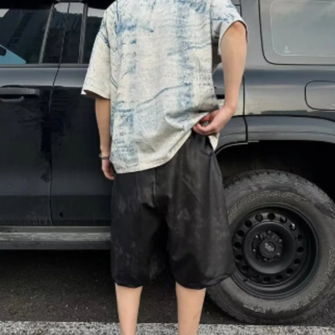 Korean style loose fit polyester T-shirt with round neck and short sleeves in solid colour