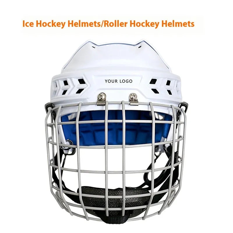 Ice hockey protective helmet with carbon steel face mask and impact-resistant shell
