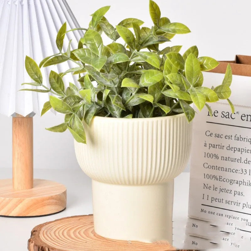 Roman column matte yellow ceramic flowerpot with self-absorbent water-saving design