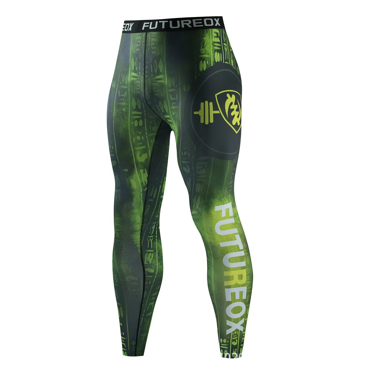 Men's printed slim-fit stretch sports suit top and trousers for outdoor running and fitness